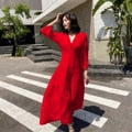 Cotton Patchwork Lace Lantern Sleeve Maxi Dress