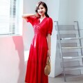 Cotton Patchwork Lace Lantern Sleeve Maxi Dress
