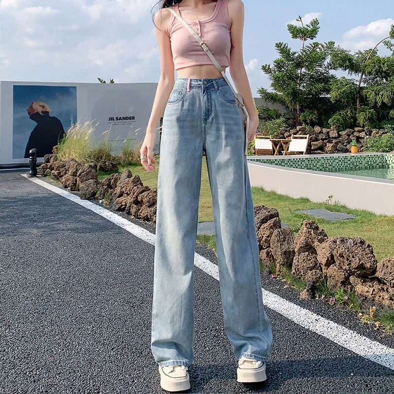 Embroidered Pocket Casual Straight Jean