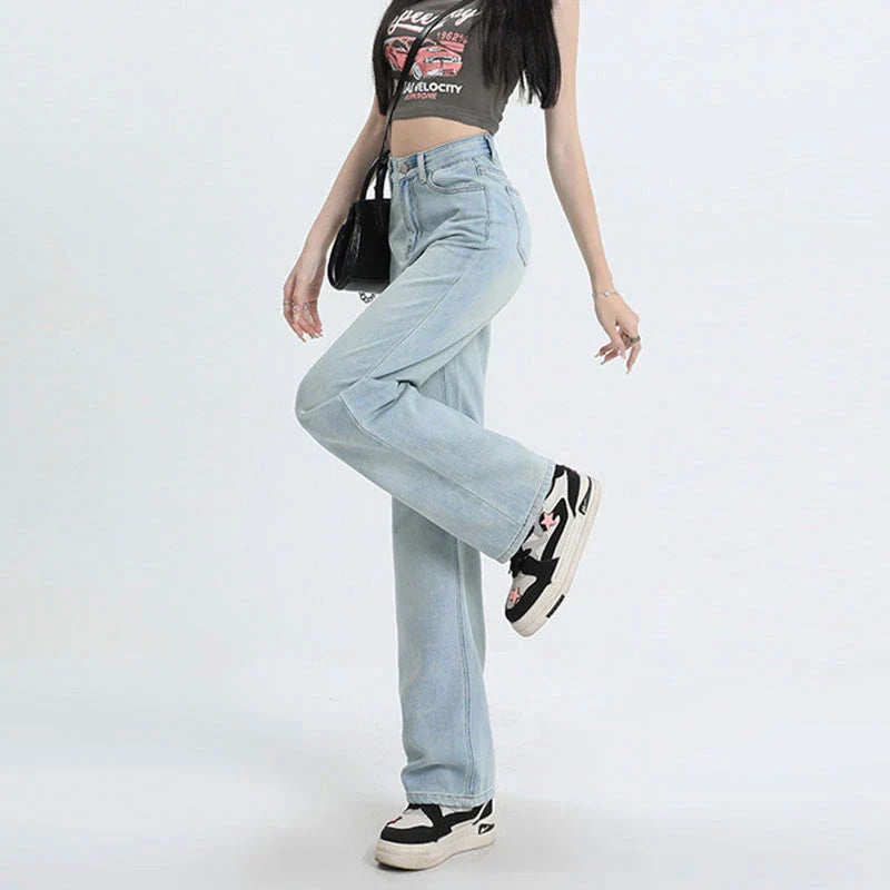 Pink Leather High Waist Loose Slim Jean