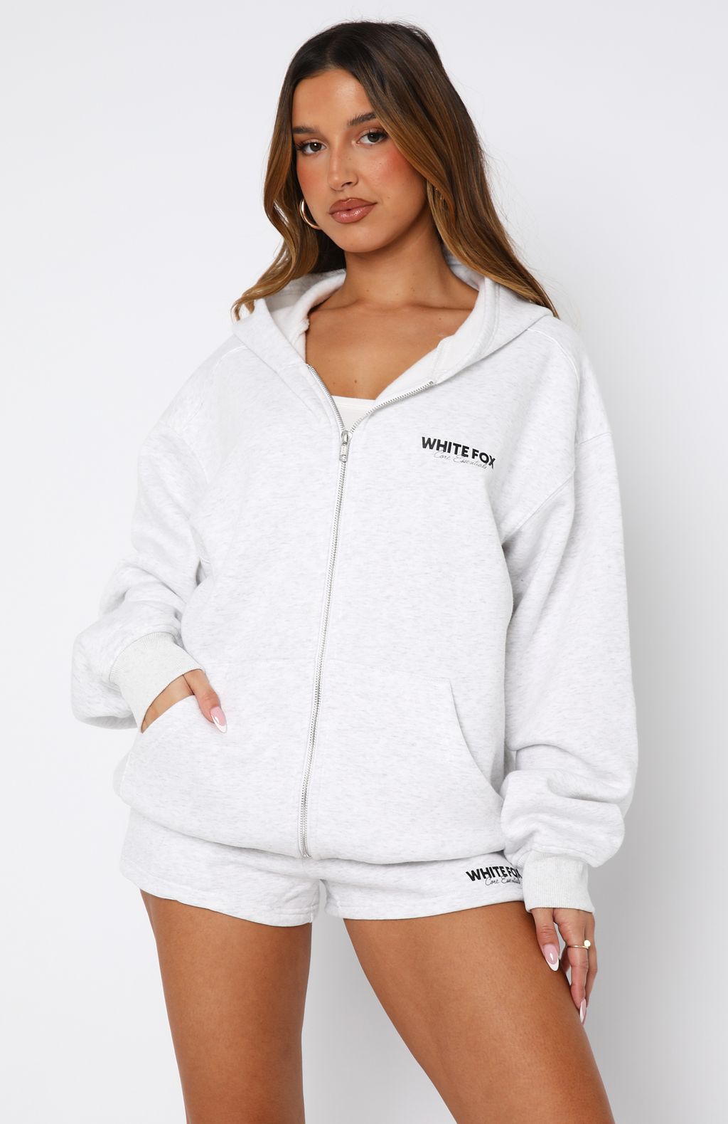 Core Essentials Zip Grey Marle Hoodie