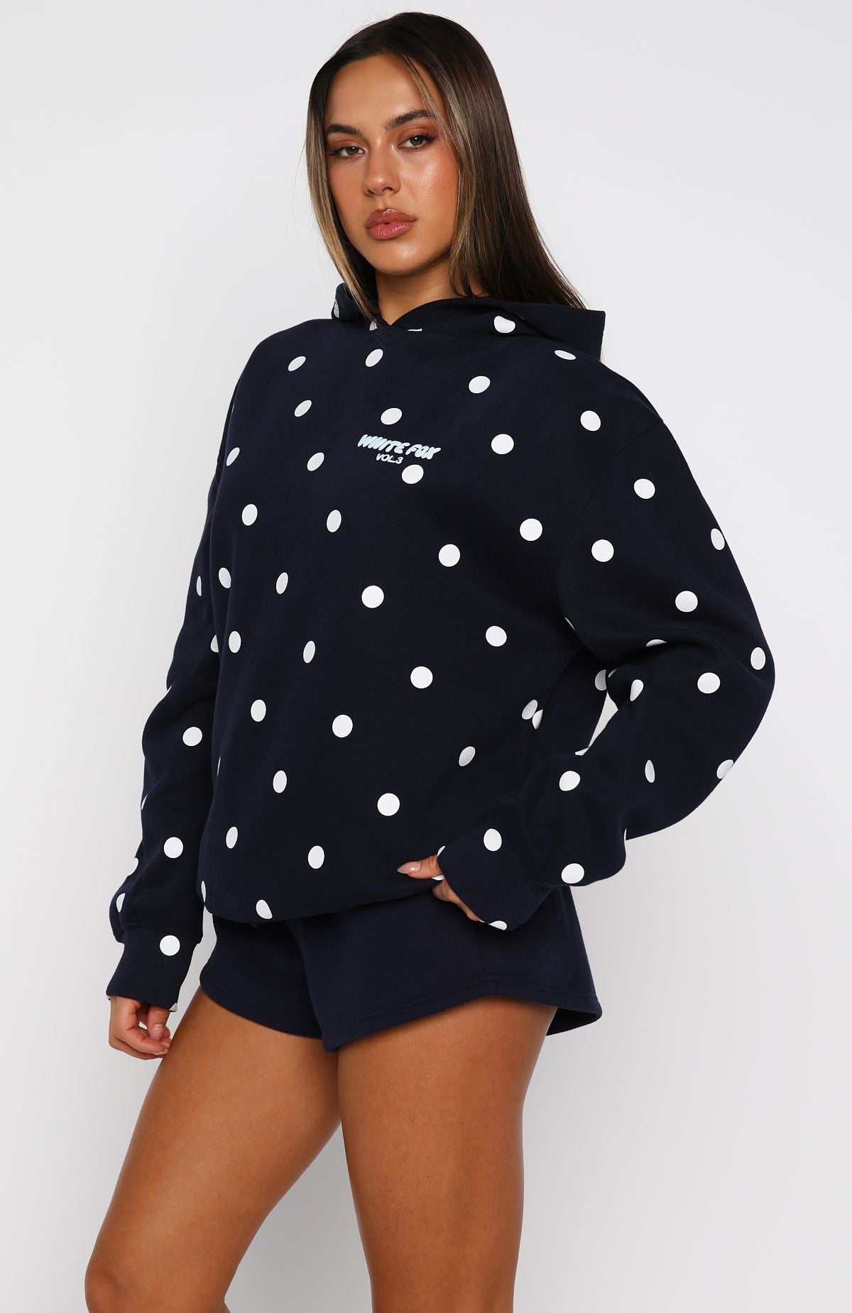 Offstage Printed Oversized Navy Polka Dot Hoodie