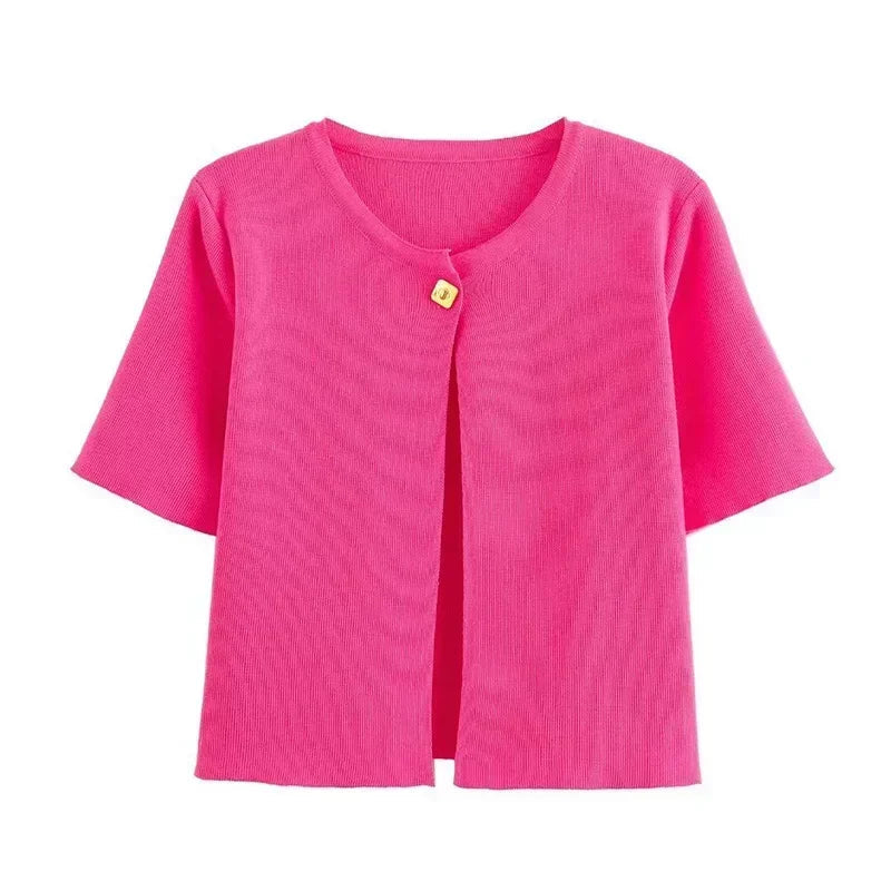 Red Button Knit Cardigan Sweater