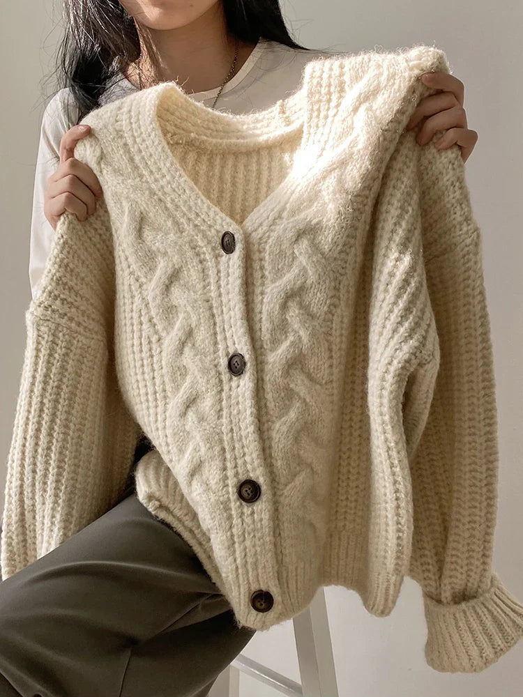 Loose Knit Cardigan Long Sleeve Sweater
