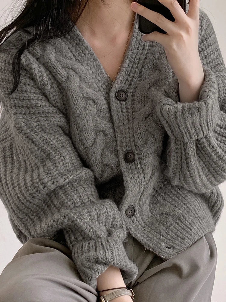Loose Knit Cardigan Long Sleeve Sweater