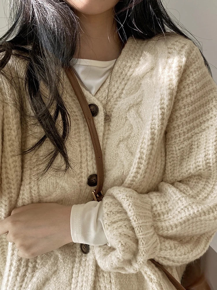 Loose Knit Cardigan Long Sleeve Sweater