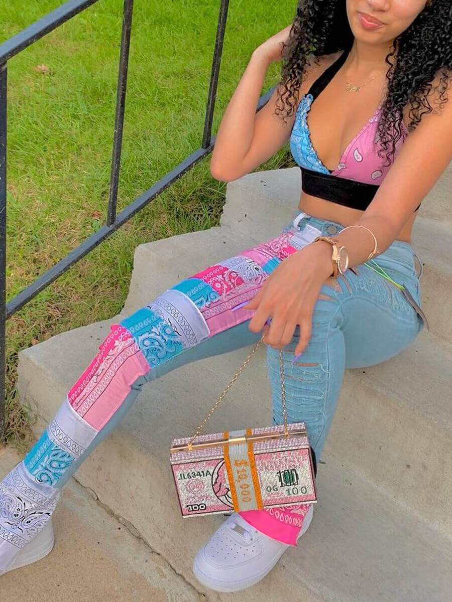 Mixed Patchwork Ripped Multi Color Street Jean