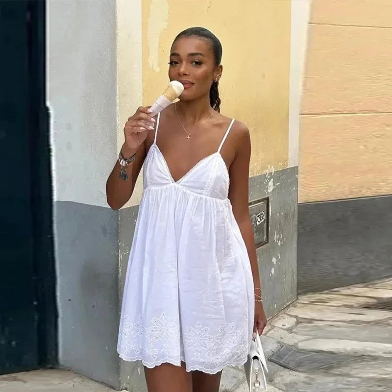 Lace-Up Sling Sleeveless V-Neck Backless Maxi Dress