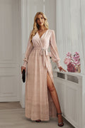 Silky Diamond Lantern Sleeve Maxi Dress