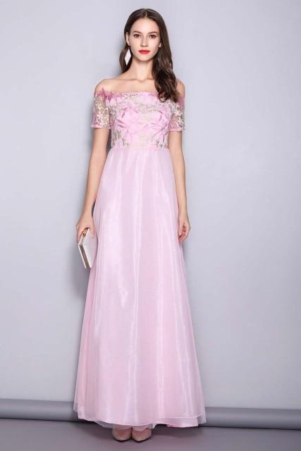 Slash Neck Embroidered Patchwork Elegant Party Dress
