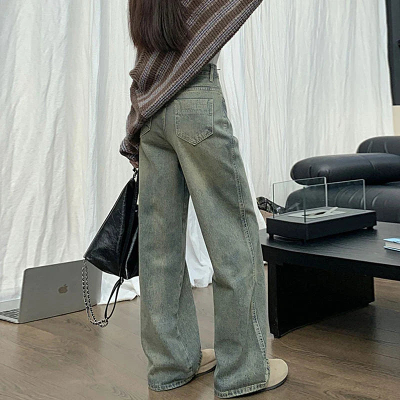 Nostalgic High Waist Wide Leg Straight Jean