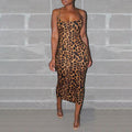 Leopard Chiffon Sleeveless Summer Midi Dress
