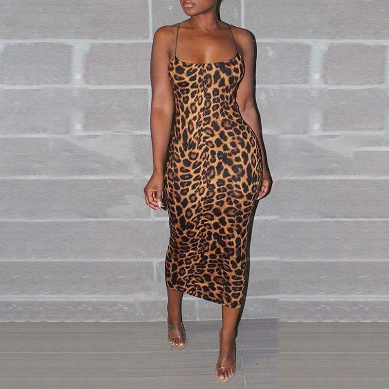 Leopard Chiffon Sleeveless Summer Midi Dress