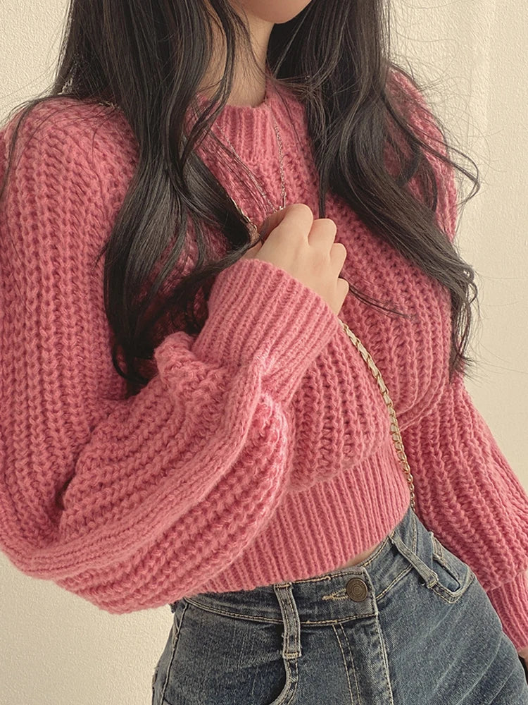 Lantern Sleeve Soft Knit Femme Sweater