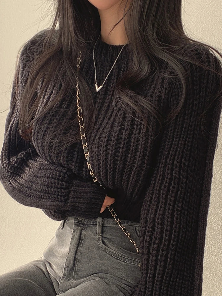 Lantern Sleeve Soft Knit Femme Sweater