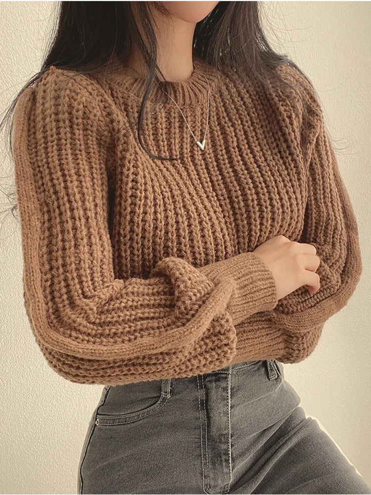 Lantern Sleeve Soft Knit Femme Sweater