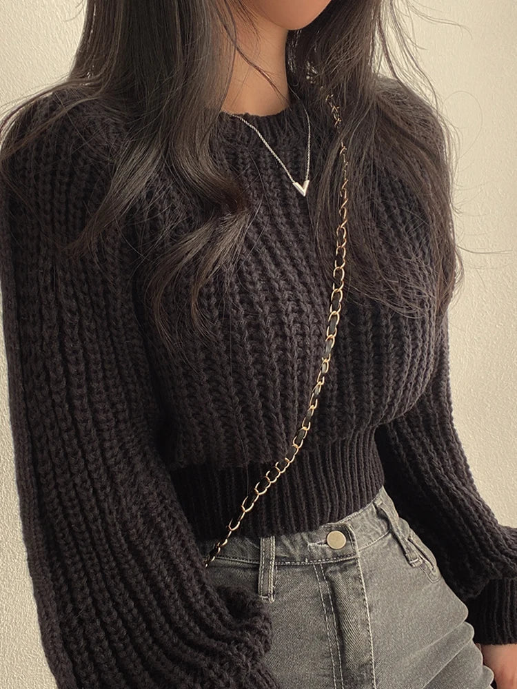 Lantern Sleeve Soft Knit Femme Sweater