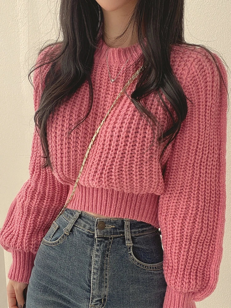 Lantern Sleeve Soft Knit Femme Sweater