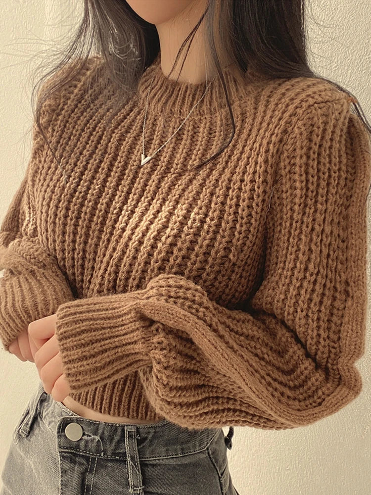 Lantern Sleeve Soft Knit Femme Sweater