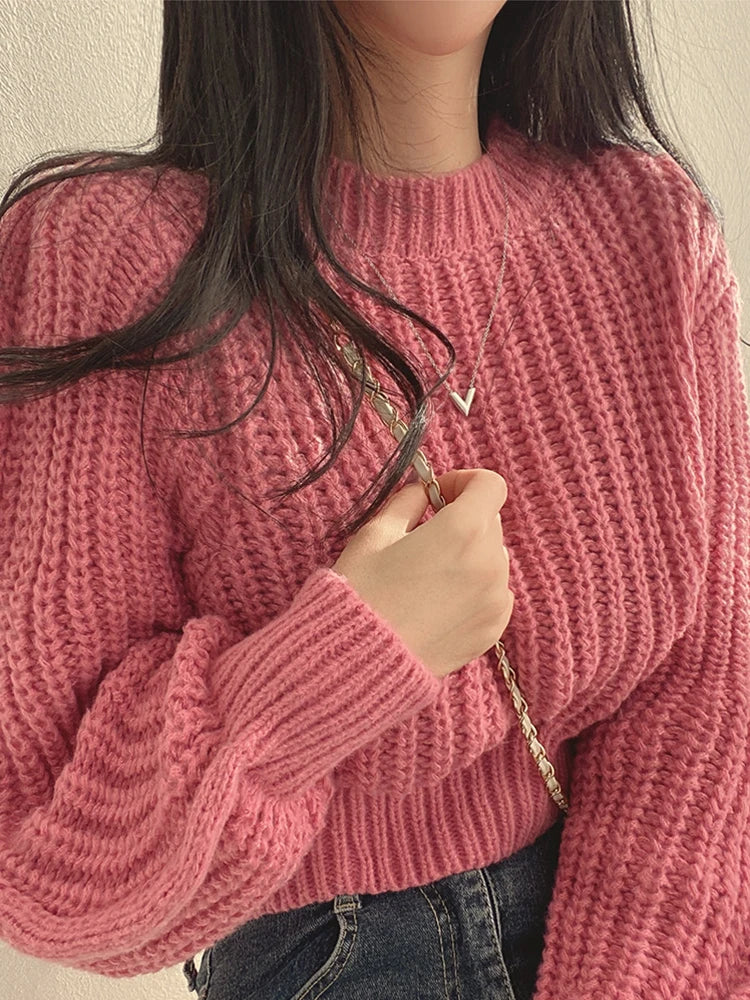 Lantern Sleeve Soft Knit Femme Sweater