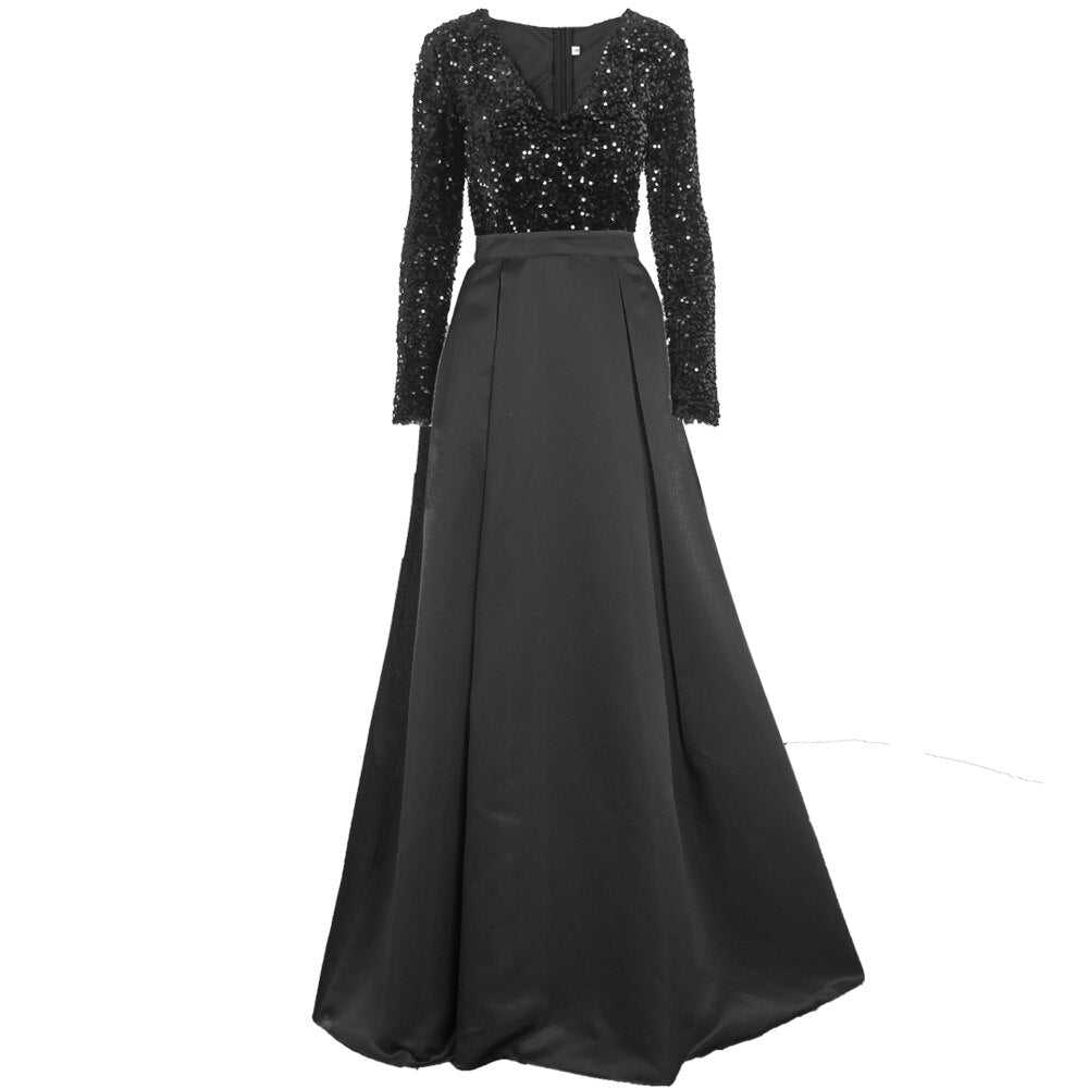 Black Sequin Patchwork Prom Maxi Dress