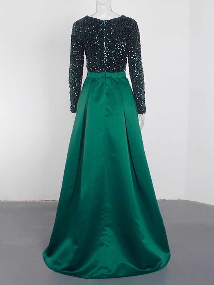 Black Sequin Patchwork Prom Maxi Dress