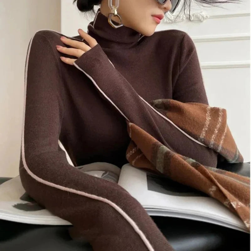 Turtleneck Striped Refined Knit Sweater