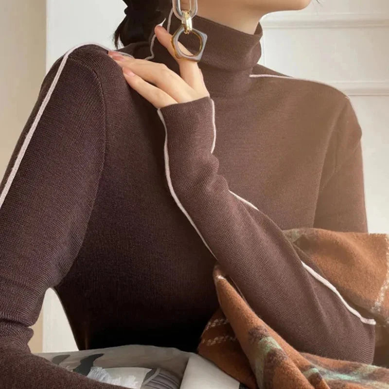 Turtleneck Striped Refined Knit Sweater