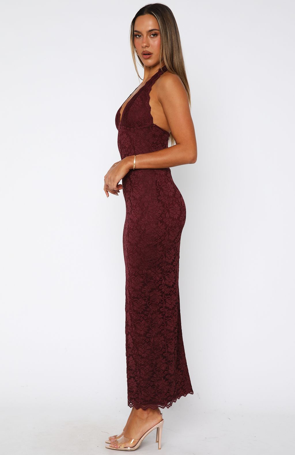 Burgundy Destiny Lace Classic Maxi Dress