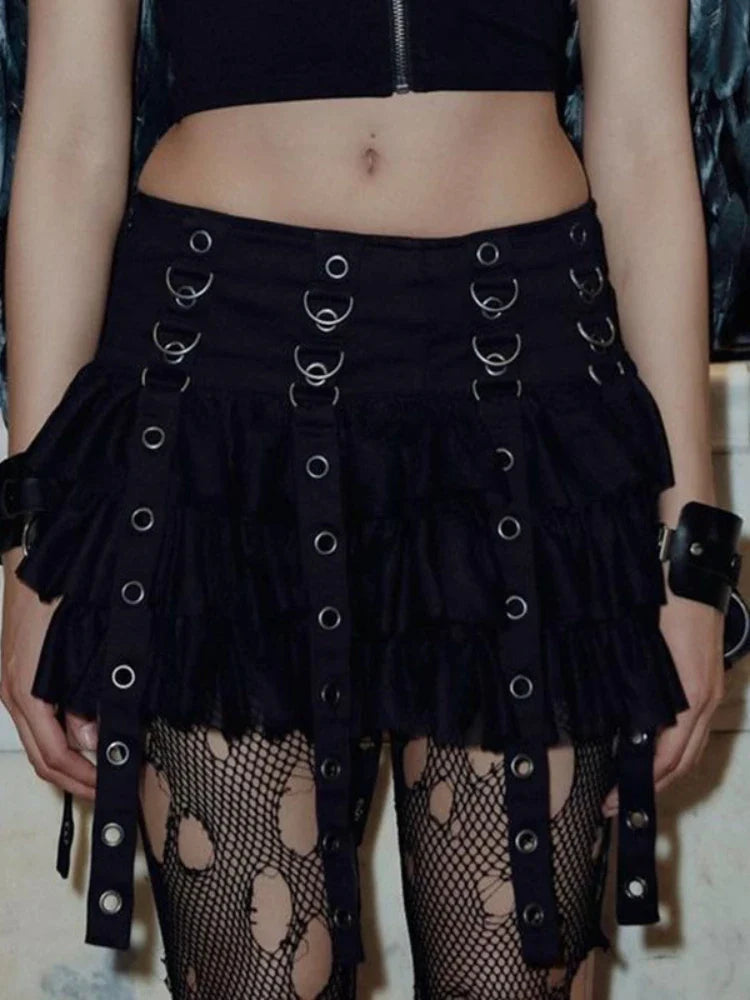 Black Pleated Mini Chain High Waist Fairy Skirt