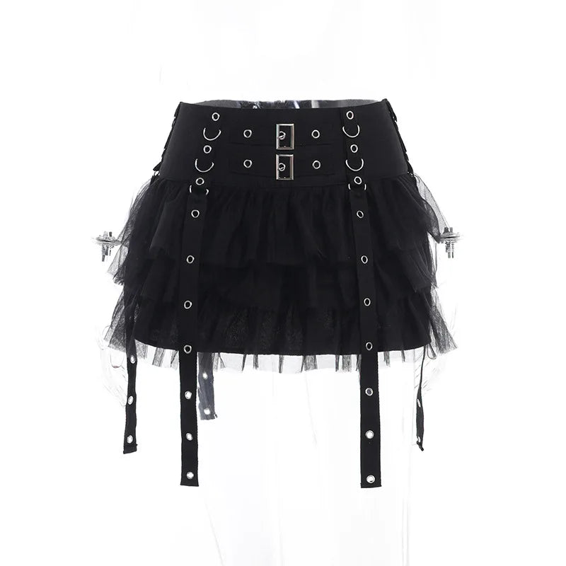 Black Pleated Mini Chain High Waist Fairy Skirt