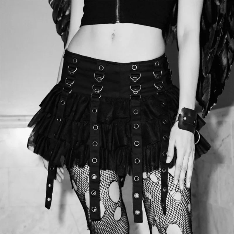 Black Pleated Mini Chain High Waist Fairy Skirt