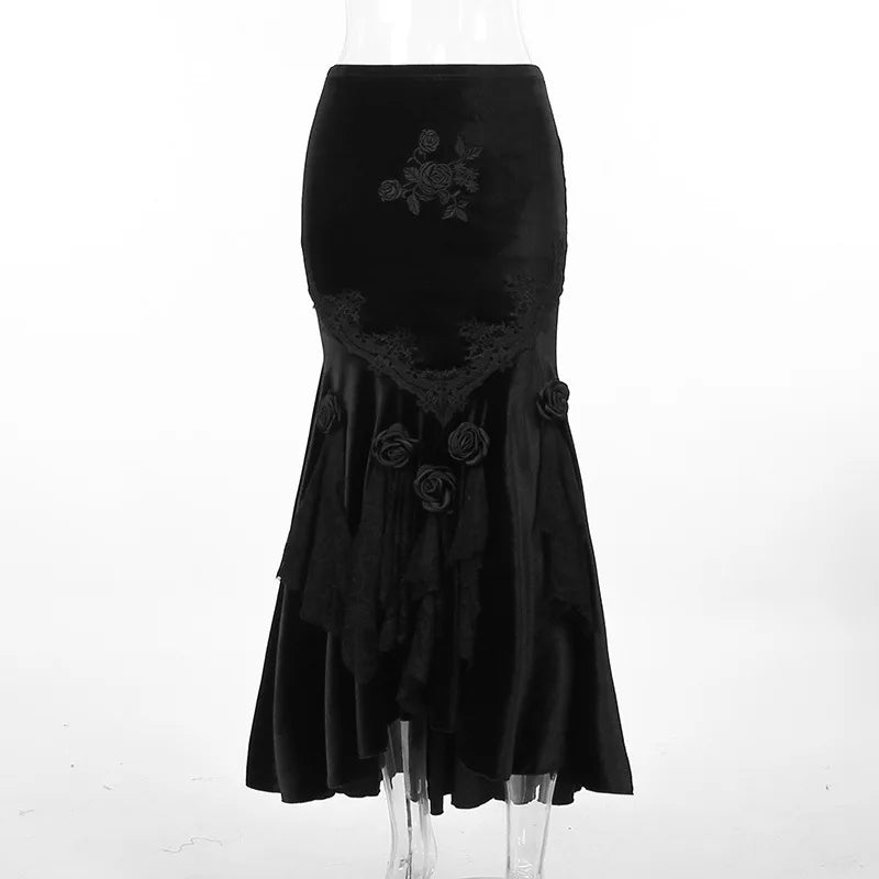 Velvet Fishtail Jacquard Hip Wrap Victorian Skirt