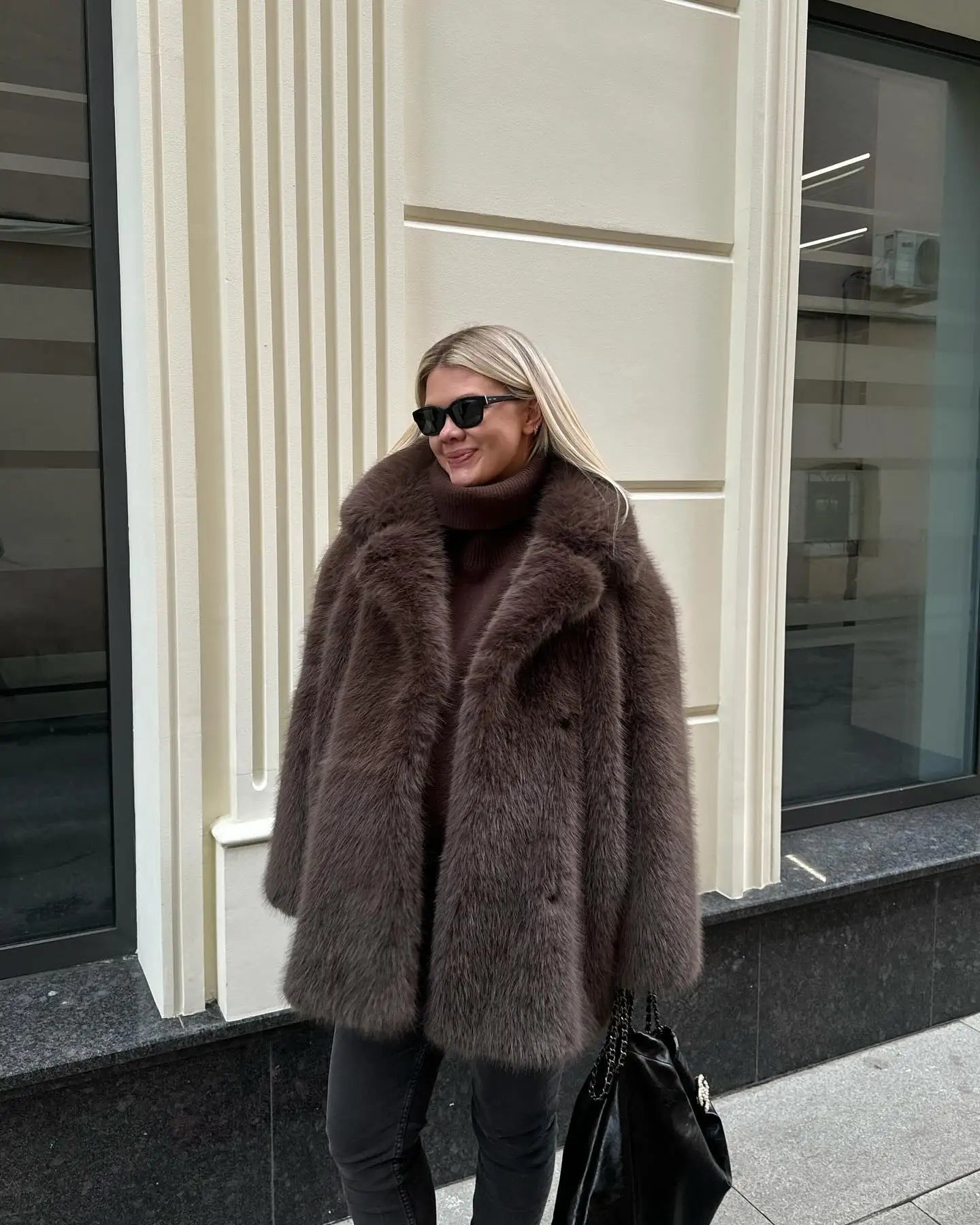 Mid-Length Faux Fur Soft Coat