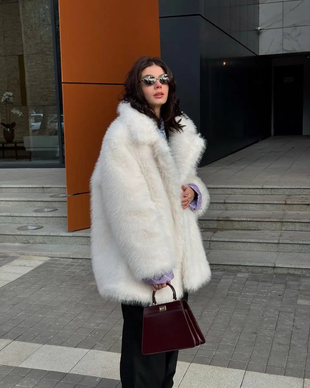 Mid-Length Faux Fur Soft Coat