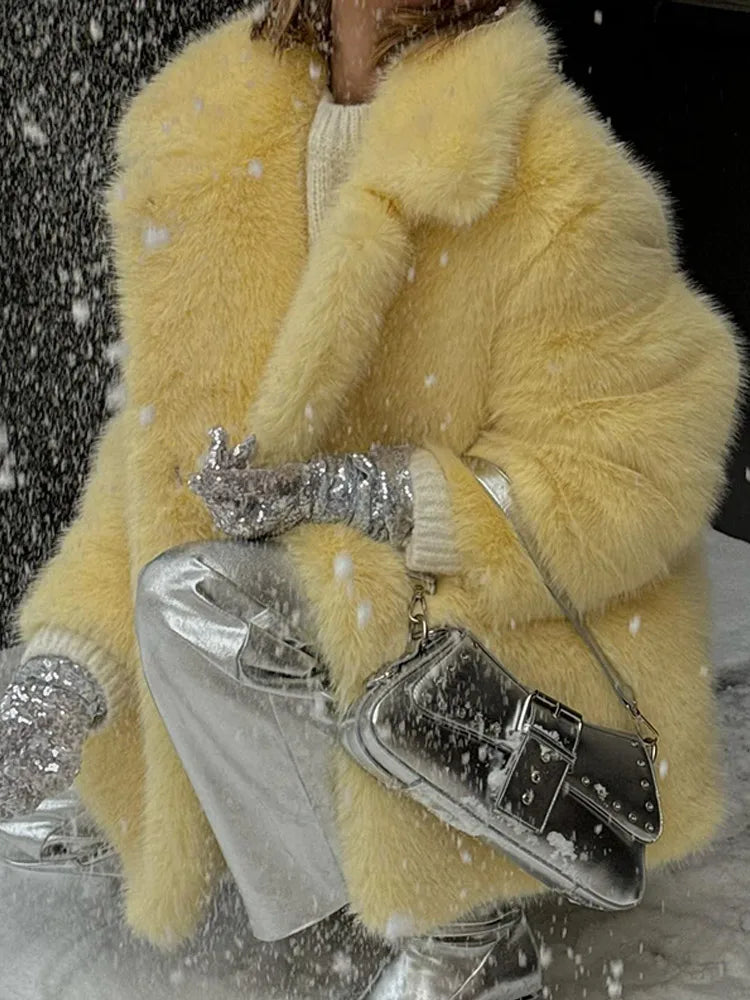 Mid-Length Faux Fur Soft Coat