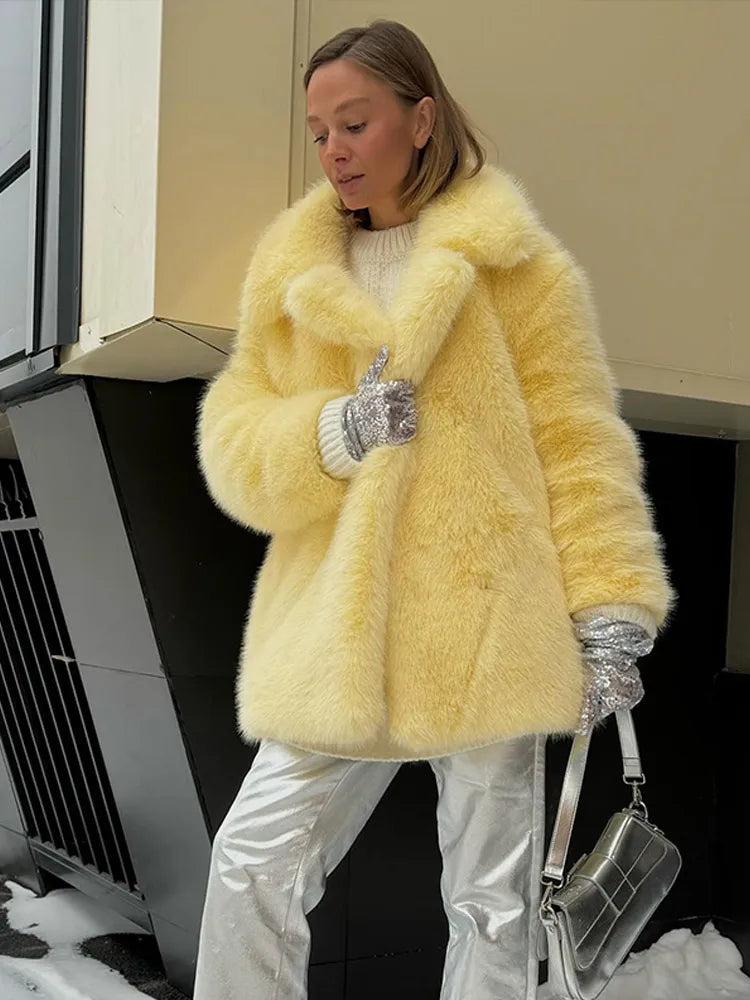 Mid-Length Faux Fur Soft Coat