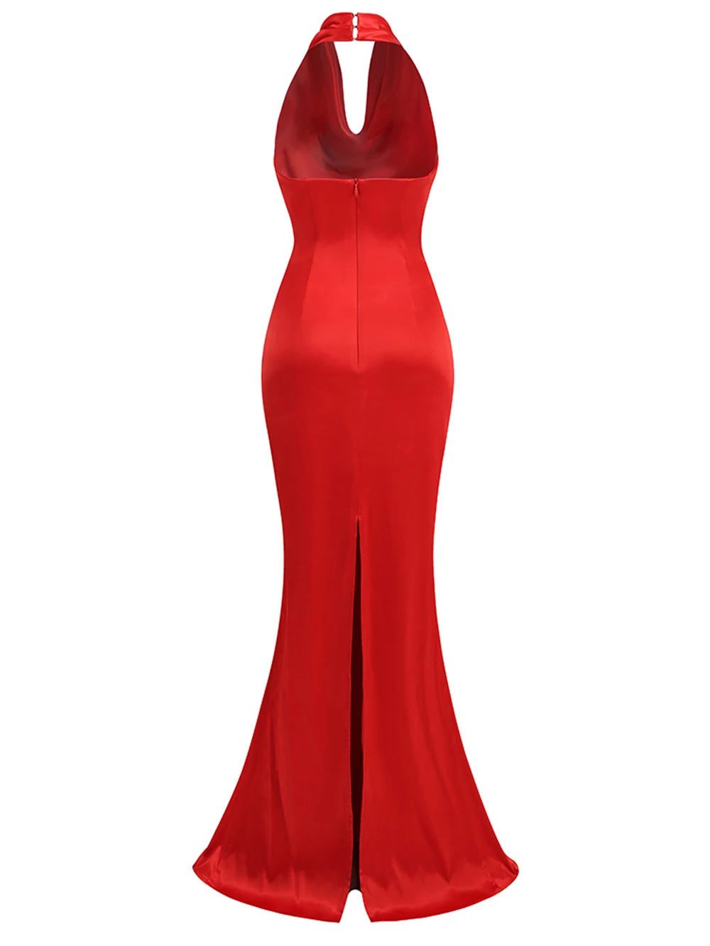 Red Backless Halter V Neck Maxi Bodycon Party Dress