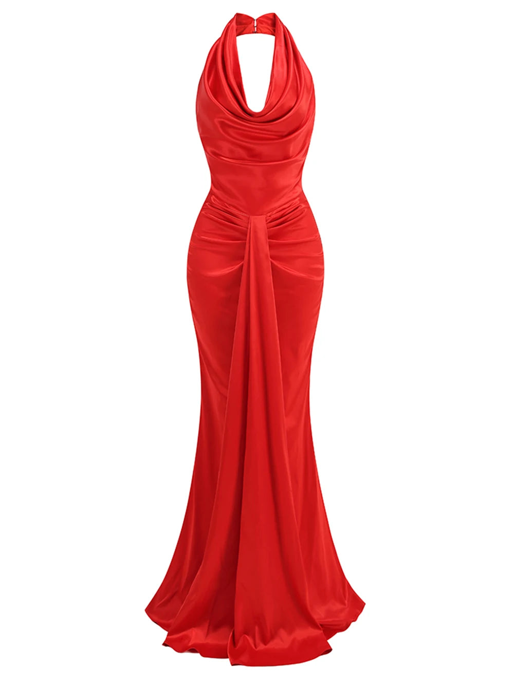 Red Halter V-Neck Party Maxi Dress