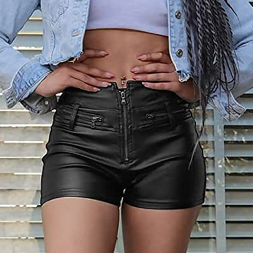 Faux Leather Slim Fit Motorcycle Chic Short