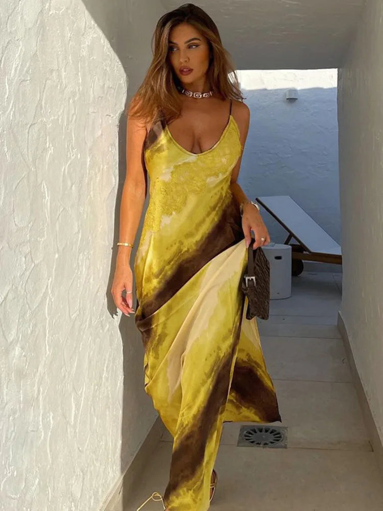 Backless Sleeveless Floral Maxi Dress