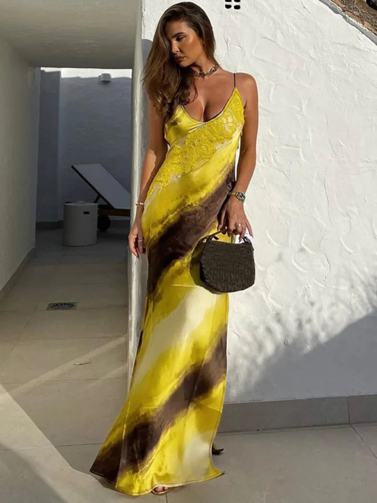 Backless Sleeveless Floral Maxi Dress