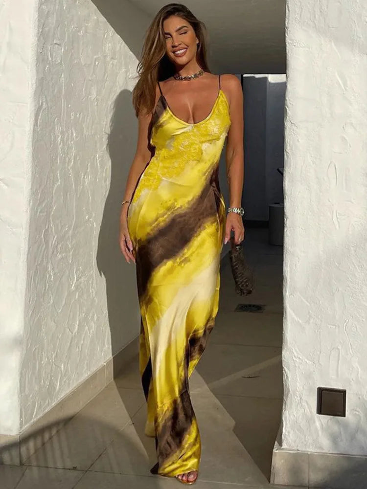 Backless Sleeveless Floral Maxi Dress