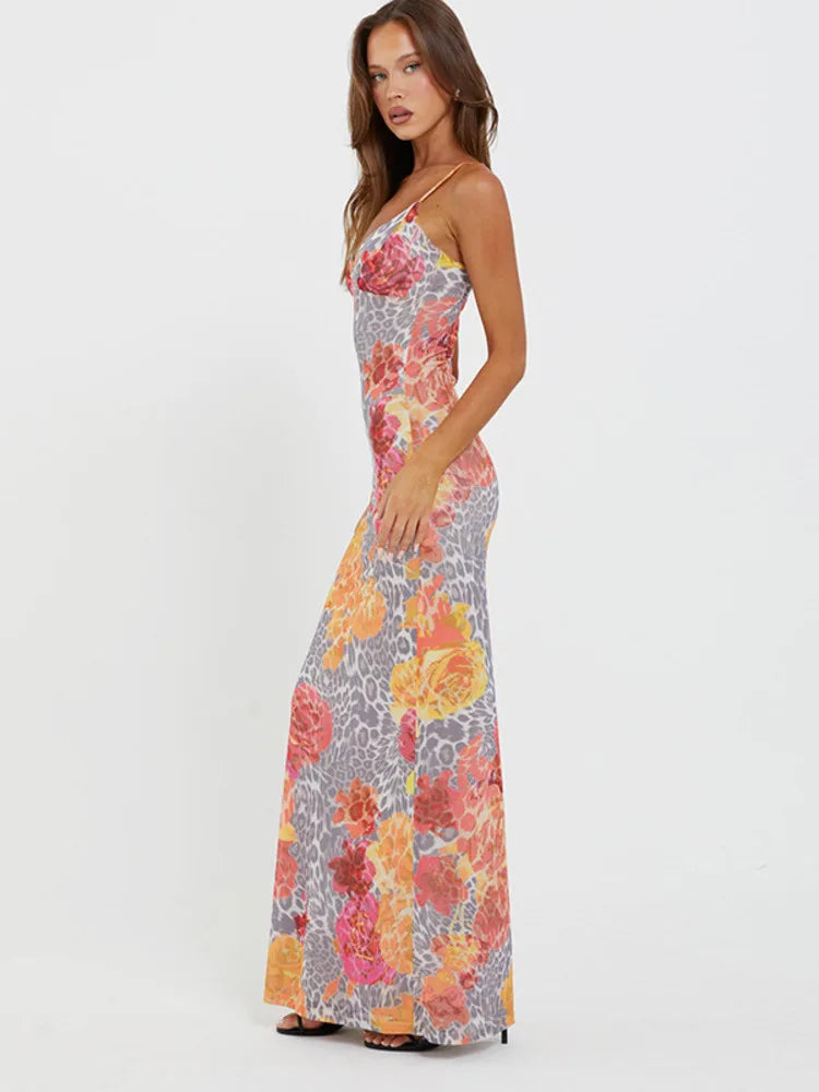 Print Backless Sexy Sleeveless Floral Maxi Dress