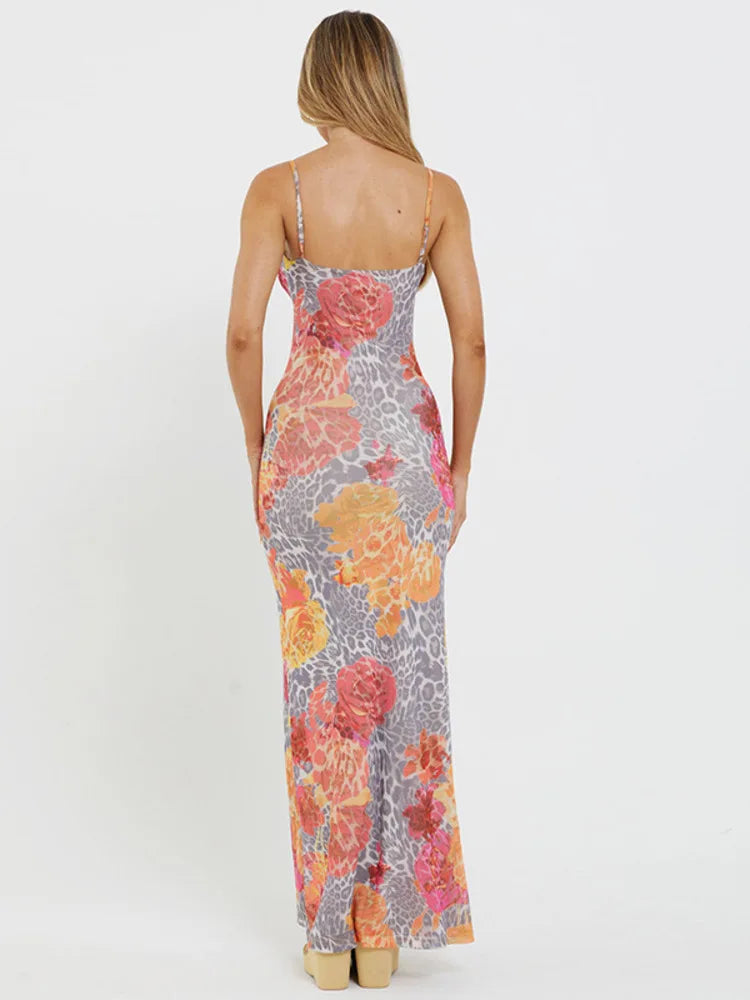 Print Backless Sexy Sleeveless Floral Maxi Dress