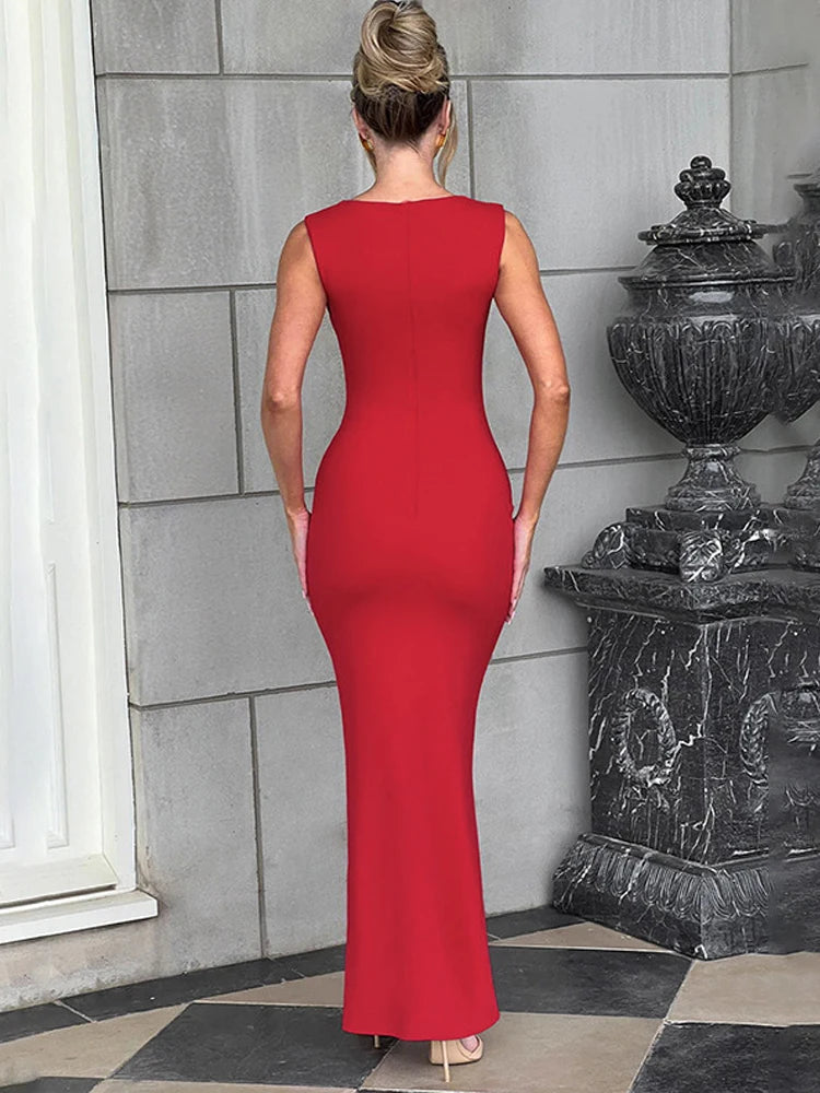 Sleeveless Pleated Evening Party Maxi Dress