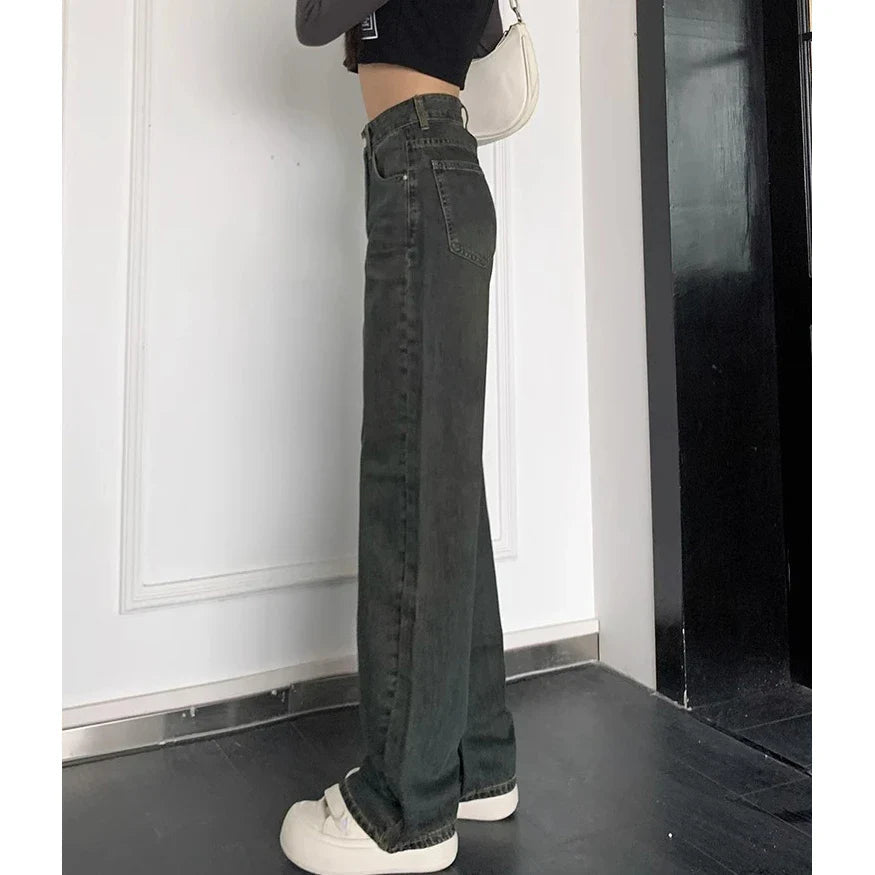 Cement Grey High Waist Thin Wide Leg Jean