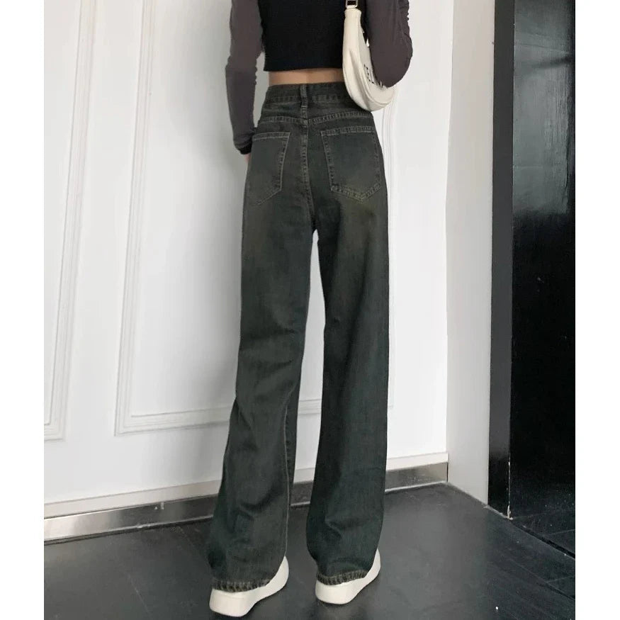 Cement Grey High Waist Thin Wide Leg Jean