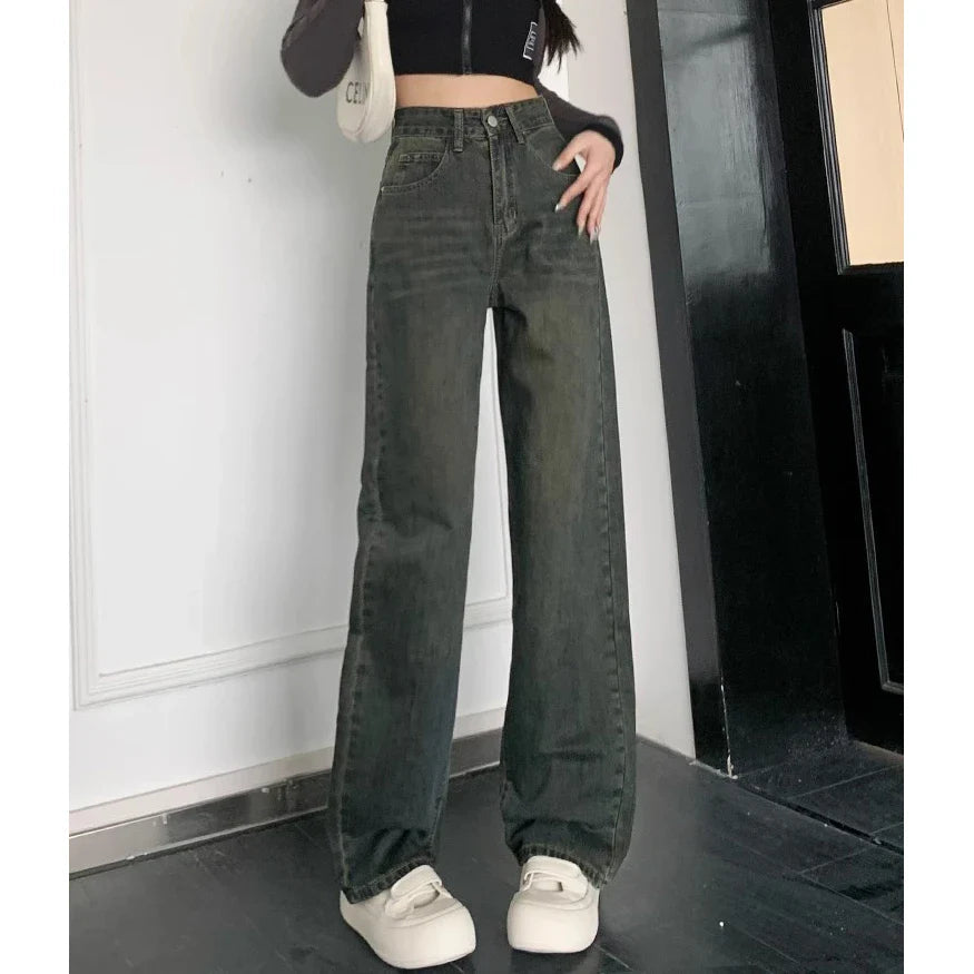Cement Grey High Waist Thin Wide Leg Jean