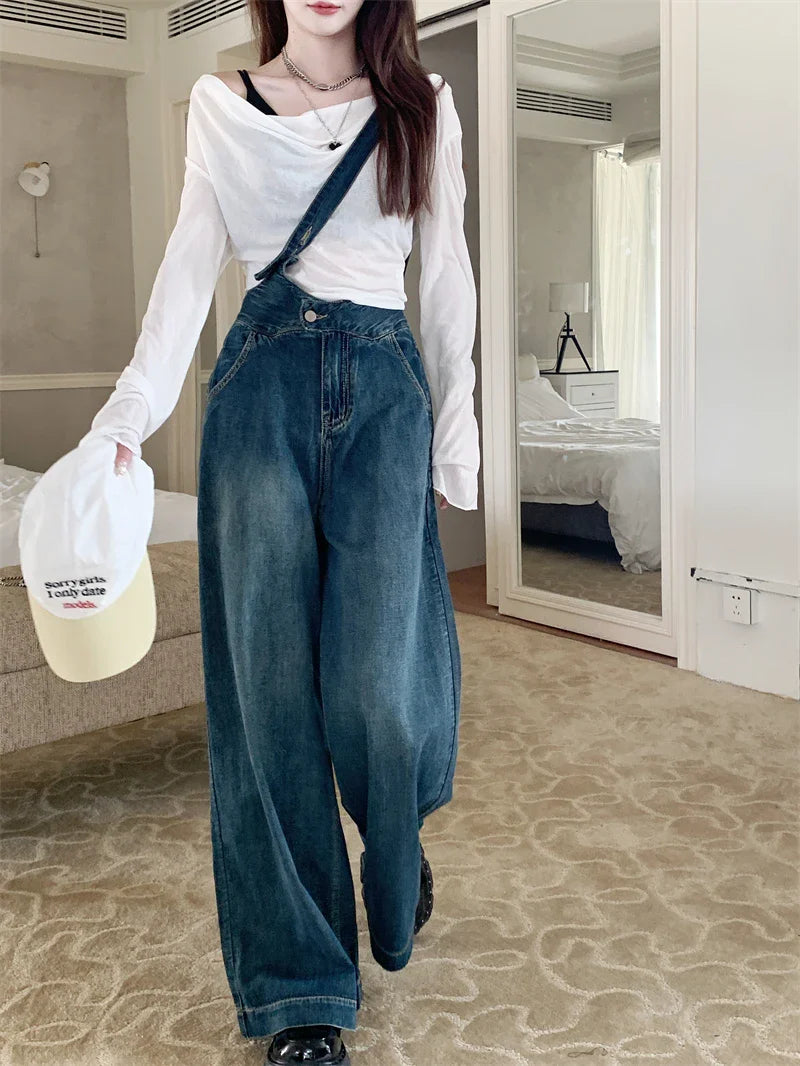 Asymmetrical Wide Leg Pocket Denim Jean